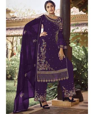 Purple Georgette Party Wear Salwar Kameez 1