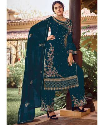 Dark Teal Georgette Party Wear Salwar Kameez 1
