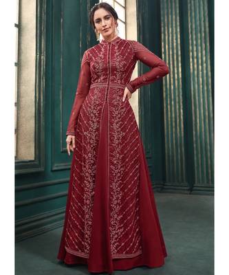 Maroon Net Party Wear Salwar Kameez 2