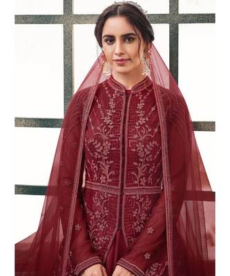Maroon Net Party Wear Salwar Kameez 3