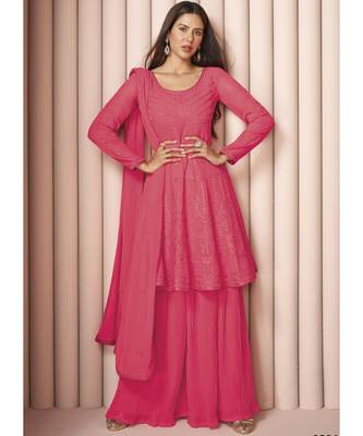 Dark Pink Georgette Sharara Style Suit 1