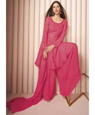 Dark Pink Georgette Sharara Style Suit 2