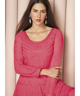 Dark Pink Georgette Sharara Style Suit 4