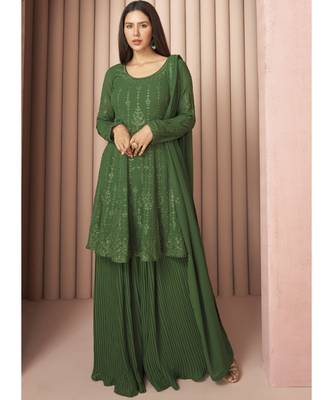 Green Georgette Sharara Style Suit 1