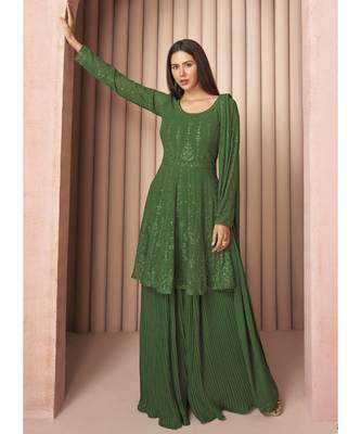 Green Georgette Sharara Style Suit 2