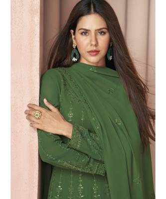 Green Georgette Sharara Style Suit 4
