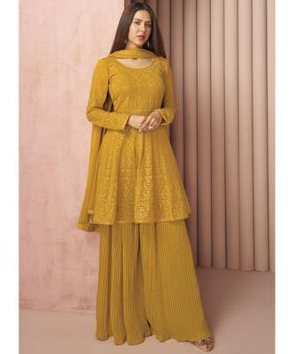 Yellow Georgette Sharara Style Suit 1