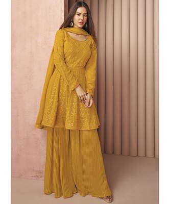 Yellow Georgette Sharara Style Suit 2
