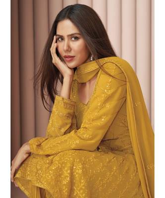 Yellow Georgette Sharara Style Suit 4