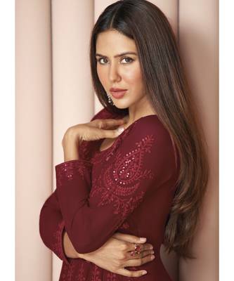 Maroon Georgette Sharara Style Suit 3