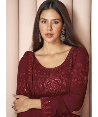 Maroon Georgette Sharara Style Suit 4