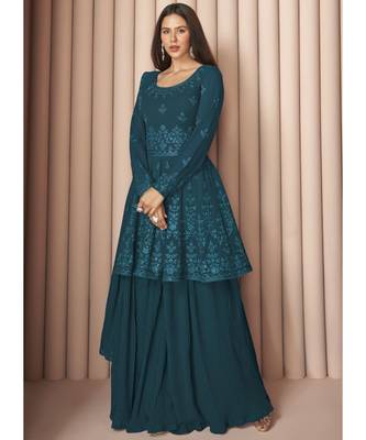  Sonam Bajwa Dark Teal Georgette Sharara Style Suit 1
