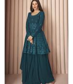  Sonam Bajwa Dark Teal Georgette Sharara Style Suit