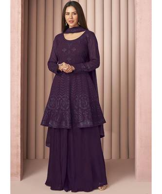 Purple Georgette Sharara Style Suit 1