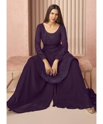 Purple Georgette Sharara Style Suit 2