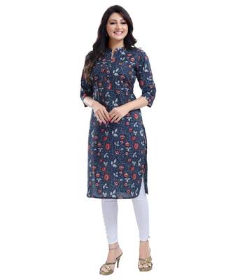 Grey Cotton Printed Long kurti 1