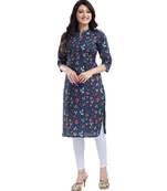 Grey Cotton Printed Long kurti