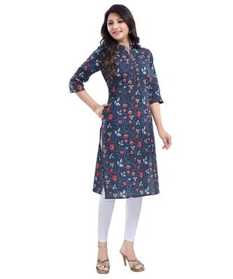 Grey Cotton Printed Long kurti 4