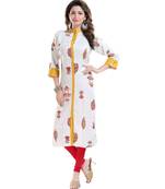 Vibrance Checkered White and Yellow Rayon Cotton Long Kurti for Women