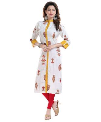 Vibrance Checkered White and Yellow Rayon Cotton Long Kurti for Women 3