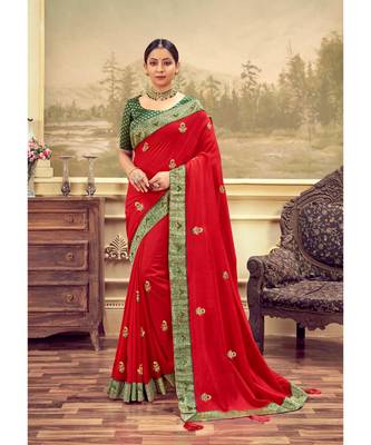 Sumaya Red colour blooming vichita silk fabrics saree 1