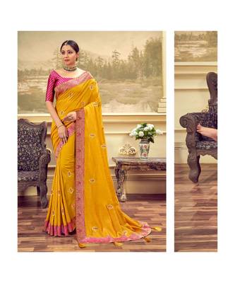 Sumaya Mustard colour blooming vichita silk fabrics Saree 1