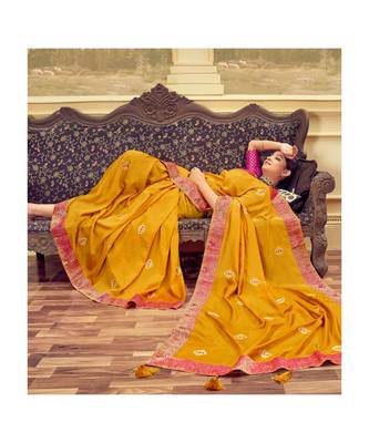 Sumaya Mustard colour blooming vichita silk fabrics Saree 2