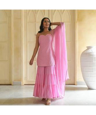 Baby Pink embroidery zarna silk unstitch churidar suits churidar salwar suits 1