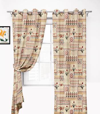 BeigePolyester Digital Printed Curtains 2