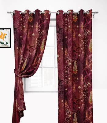 MaroonPolyester Digital Printed Curtains 2