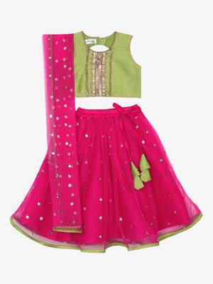 Saka Designs Neon Green And Magenta Lehenga Choli With Sequenced Work 1