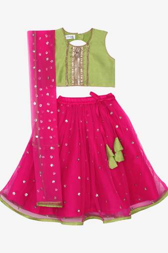 Saka Designs Neon Green And Magenta Lehenga Choli With Sequenced Work