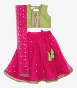 Saka Designs Neon Green And Magenta Lehenga Choli With Sequenced Work