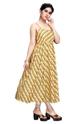 Yellow printed viscose rayon maxi-dresses 4