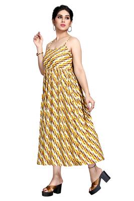 Yellow printed viscose rayon maxi-dresses 1
