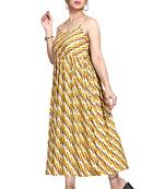 Yellow printed viscose rayon maxi-dresses