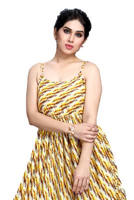 Yellow printed viscose rayon maxi-dresses 5