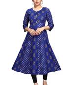 Royal-blue printed viscose rayon long-dresses