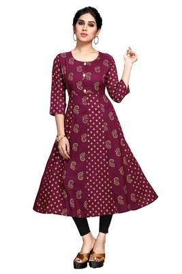Wine printed viscose rayon long-dresses 1