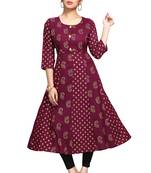 Wine printed viscose rayon long-dresses