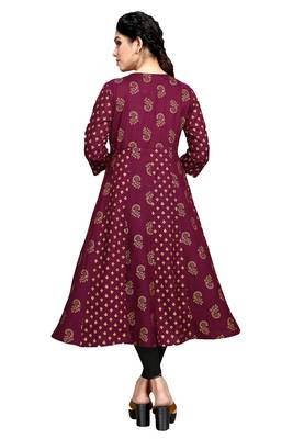 Wine printed viscose rayon long-dresses 2