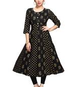 Black printed viscose rayon long-dresses