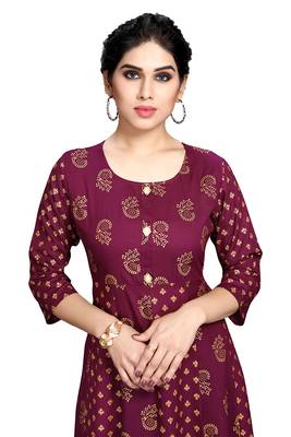 Wine printed viscose rayon long-dresses 5