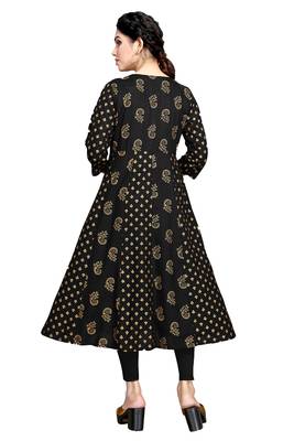 Black printed viscose rayon long-dresses 2