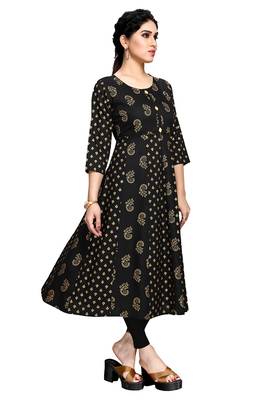 Black printed viscose rayon long-dresses 3
