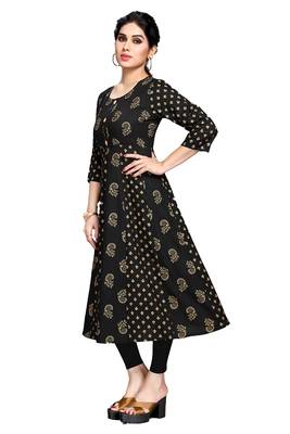 Black printed viscose rayon long-dresses 4