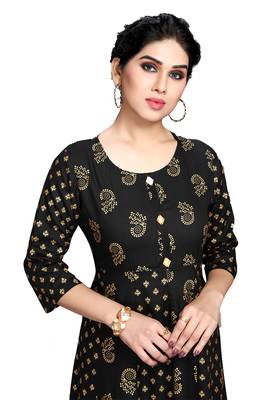 Black printed viscose rayon long-dresses 5
