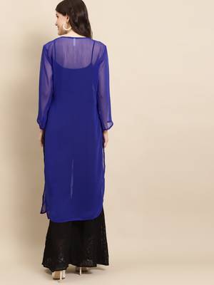 Royal-blue embroidered georgette chikankari-kurtis 2