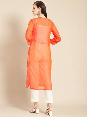 Orange embroidered georgette chikankari-kurtis 2
