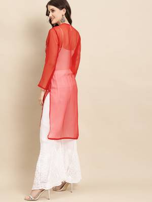 Red embroidered georgette chikankari-kurtis 2